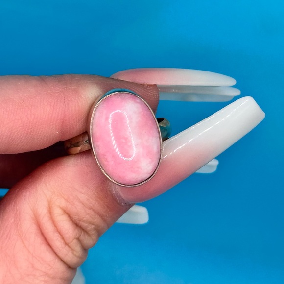 Jewelry - Rare Thulite From Norway Natural Stone 925 Sliver Adjustable Ring